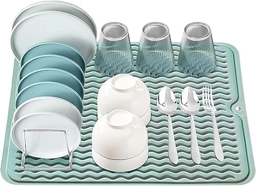 Abtropfmatte, Küchentheke Abtropfmatte, Quadratisch, Löffelhalter, Abtropfmatte, Küchentheke, Große, Umweltfreundliche Silikon-Trockenmatte, Leicht zu Reinigen, Hitzebeständige(Grün)