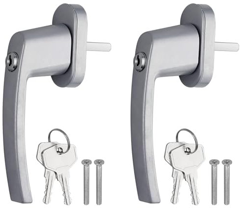 CAMWAY Fenstergriffe, 2 Stück abschließbare Fenstergriffe, mit Schloss in Stiftlänge 35mm, Kindersicherung Fenstersicherung für Kinder Diebe, für alle gängigen Fenster und Balkontüren(Grau)
