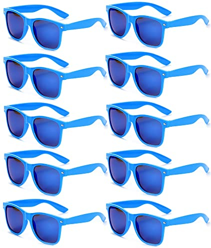 FSMILING Lot De Lunettes De Soleil Couleur Pour Femmes Hommes Lunettes De Soleil Miroir Lunettes Fluo Fantaisie Pack De Fete(10 pack bleu)