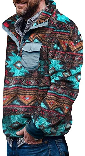 Felpa in Pile Uomo Invernale Pesante Caldo Pullover Peluche con Bottoni Moda Vintage Manica Lunga Vintage Sportivi Sweatshirt Felpe senza Cappuccio