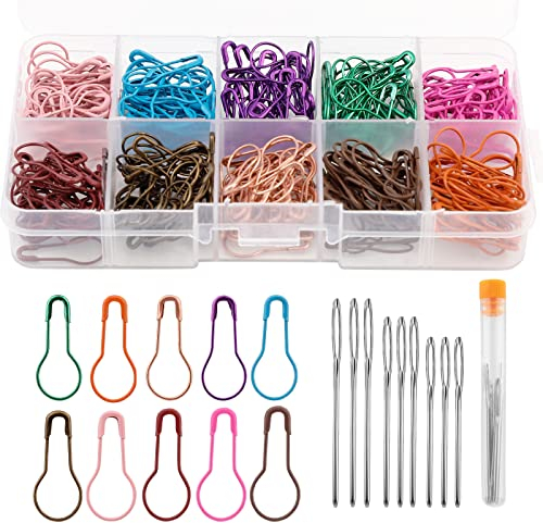 Namner Maschenmarkierer, Strickzubehör Maschenmarkierer, 300 STK Strickmarkers, Bunt Häkelclips Bulk, mit 9 großäugigen stumpfen Handnähnadeln, Aufbewahrungsflasche und Aufbewahrungsbox
