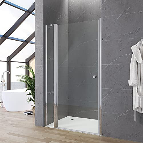 Duschtür Nische Nischentür Dusche 100 cm Duschabtrennung Glas Drehtür Pendeltür Schwingtür Glastür Duschkabine mit Duschablage aus 5mm ESG Sicherheitsglas Verstellbereich von 97,5-100 cm Höhe 187 cm