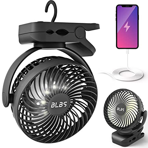 Portable Fan - 65H 12000mAh Camping Fan Rechargeable with Output Ports, Battery Powered Fan with Hanging Hook, Camping Fans for Tents, Rechargable Fa n for Camping, Black