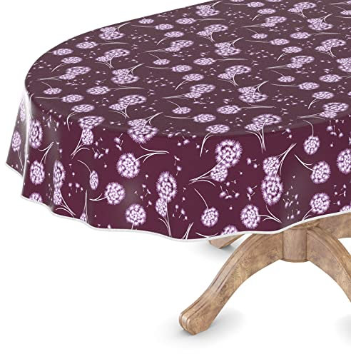 Wachstuchtischdecke Wachstischdecke Tischdecke abwaschbar Gartentischdecke Wachstuch Eckig rund oval Oval 140 x 200cm mit Saum Pusteblume Bordeaux