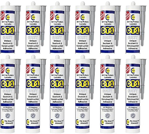 CT1 - Building Sealant & Adhesive Snag Tube 290ml for Virtually Any Material (Grey 12 Pack)