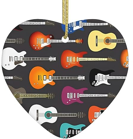Bunte Gitarren drucken Personalisierte Weihnachtskugel, Keramik Weihnachten Hängende Ornament, Weihnachtsbaum Dekoration Für Freund Freundin Frau Xmas Geschenke