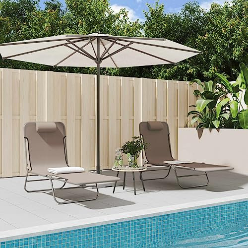 Homgoday Sonnenliegen 2 Stück braun aus Textilene und Stahl, Sonnenliegen, Schlafsofa, Gartenliegen, Poolliegen, Sonnenliege für den Garten