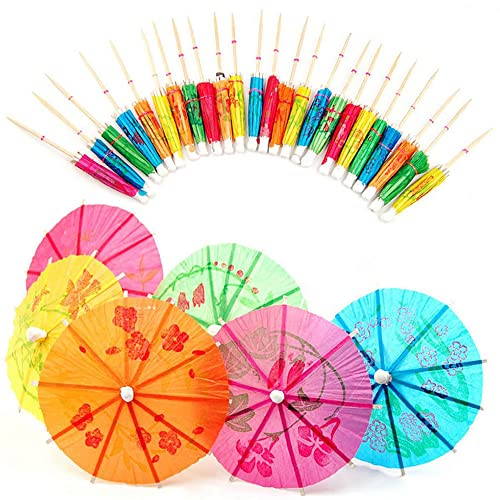 katmerio 100 Parapluies de Cocktail en Papier Coloré pour Décoration Diverses Boissons et Aliments de Fête
