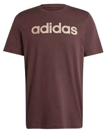 adidas Men's Essentials Single Jersey Linear Embroidered Logo Tee, Shadow Brown F23, M Tall