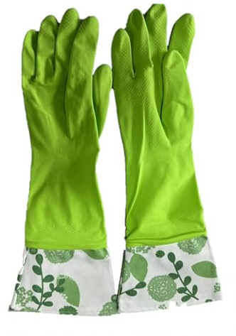 HOMESHOPA Rubber Waterproof Dishwashing Gloves, Long Cuff Household Cleaning Latex Gloves, Heavy Duty Cotton Flock Lining Strong & Flexible, Non Slip Grip Laundry Kitchen Gardening Washing (Large)
