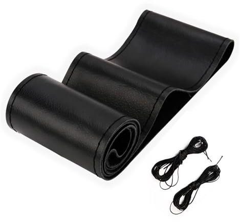 Atmungsaktiver Lenkradbezug Auto LKW Extra Große 40CM 42CM 45CM 47CM 50CM Künstliche Leder Lenkrad Geflecht Abdeckung Universal Auto Zubehör Autoteile (Color : 47CM Black)