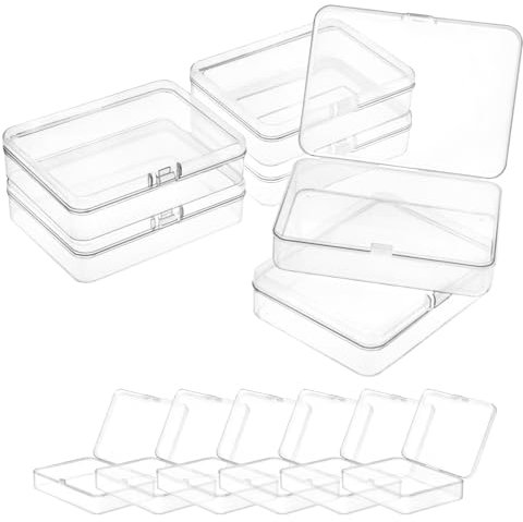 QWORK® 12Pcs Small Plastic Storage Box with Hinged Lid, Square Storage Containers for Beads, Jewelry and Craft Items - 115 x 85 x 28 mm (4.5x3.3x1.1 Inch)