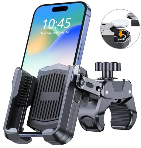 Rolgno Porta Cellulare Bici, Porta Cellulare Moto [Supporto Airtag] [Non Bloccare la Fotocamera], Antisismico 360° Rotabile Supporto Telefono Scooter Compatibile con iPhone/Galaxy, 4,7-6,8 Smartphone