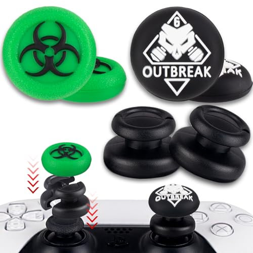 PlayRealm Lot de 2 rallonges de joystick anti-chute et 4 poignées de pouce pour manette PS5 et PS4 (épidémie)