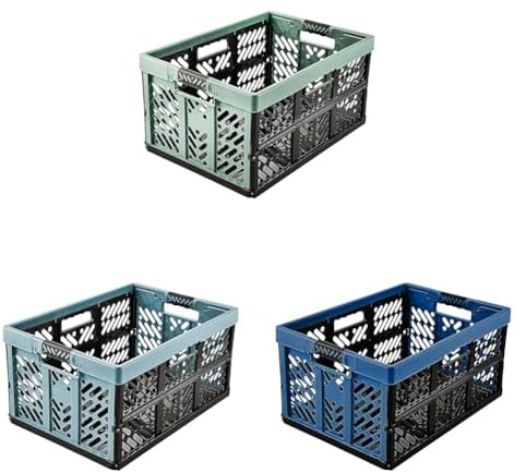keeeper 3x Stabile Profi-Klappboxen mit Soft-Touch Griffen, Ben, 54 x 37 x 28 cm, 45 l, Ben, Colour Mix Set