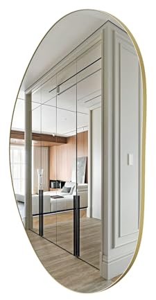 Yumyolk Asymetrischer Spiegel, unregelmäßiger Wandspiegel, Design Spiegel groß mit Golder Rahmen aus Metall Dekorativ für Flur, Wohnzimmer, Badezimmer, Schlafzimmer, 63 x 37 x 2.2cm