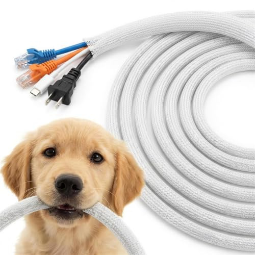 Paws & Wires Cord Protectors from Pets No Chew, 10ft - 1/2 inch Split Braided, Black | Cat Proof Cord Covers for Pets, Chew Proof Cable and Wire Protector for Dogs, Cats, Puppies, Rabbits