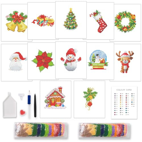 MAMACHU 12 Piezas Mini Diamond Painting Navidad, Pintura de Diamantes de Rápida Finalización para Niños Adultos, Christmas 5D DIY Diamond Painting para Decoración de Navidad(15 * 18cm)