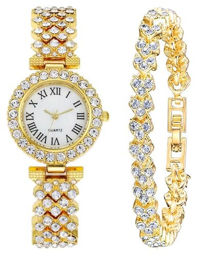 LIWEARE Damenuhren Glänzender Strass Kleines Zifferblatt Quarz Feines Armbanduhren für Damen Damenuhr Frauen Uhr Armband (Golden)