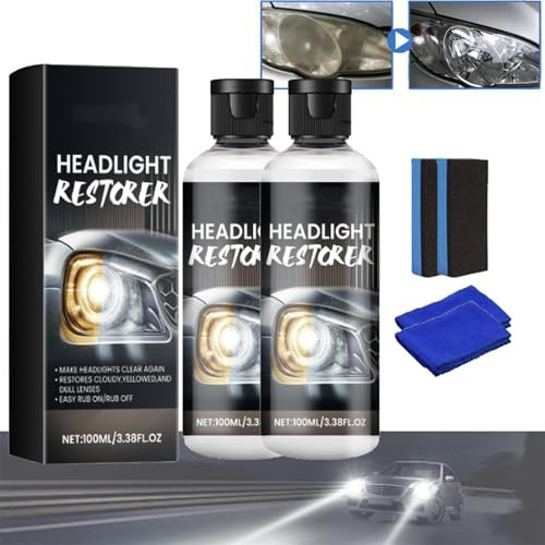 Automotive Headlight Lens Restorer, Car Light Cleaner Headlight Kit, Car Headlight Repair Fluid, Car Headlight Lens Scratch Repair Polish Kit, Restores Clarity and Brightness (2Pcs)