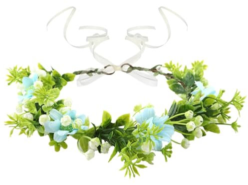 Flower Crown Boho Flower Wreath Adjustable Artificial Floral Crown Bridal Headpiece Greenery Hair Wreath with Ribbon for Wedding Ceremony Party Festival Vacation Photo Shoot Photo Props