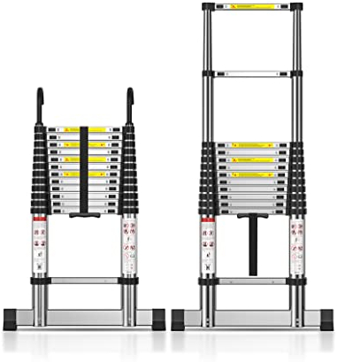 TECKNET Teleskopleiter 3,8m, Belastung 150kg/ 330lbs, Aluleiter Ausziehbar mit Stabilisatorstange und abnehmbaren Haken, Mehrzweckleiter für Dachboden Büro Wohnmobil Klettern (3.8M / 12.5ft)