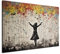 murando - Wandbilder XXL Banksy art 120x80 cm 1 tlg - Wand Deko Leinwand Bilder Groß Wanddeko Wohnzimmer Schlafzimmer Kunstdrucke - Abstrakt regnerisches Lied buntes Graffiti Gelb grau h-H-10031-b-a