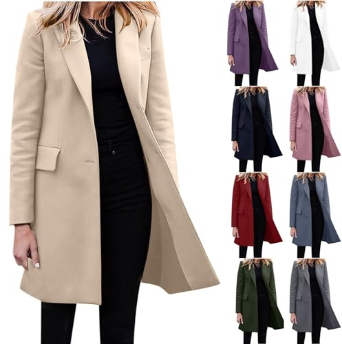 Lange Blazer-Jacke für Damen, elegant, leicht, Übergröße, formeller Revers, Blazer, Business, Büro, Arbeit, Blazer, Jacken, lässig, lockerer Blazer, Anzug mit Taschen, Knopf