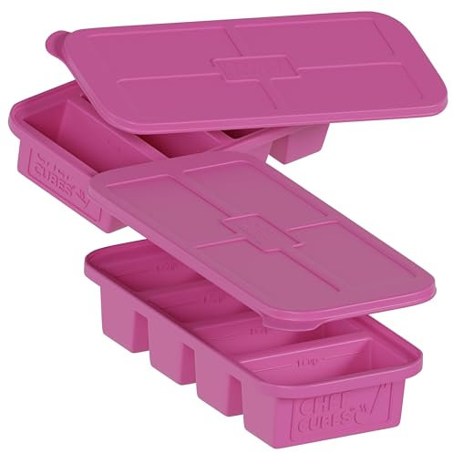 Chef Cubes® Tupperware bandeja de silicona con 4 compartimentos para congelar comida. Organizador para congelador extragrande para porciones perfectas (Rosa Claro)
