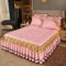 ANAZOZ Drap Housse et 2 Taies d'oreiller Velours de Cristal, 150x200cm, Jupe de Lit Dentelle Motif Feuilles Brodée, Rose, Couvre-Matelas Matelassé Chaud Doux Confortable