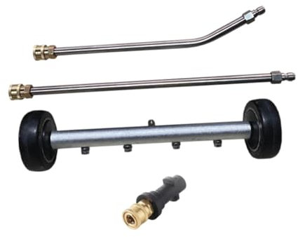 JISADER Hochdruckreiniger Unterwagen Reiniger 4000 PSI, Wasserbesen für Unterboden Autowäsche mit 45-Grad-Winkelstange, Unterwagenreiniger Wasserbesen mit 4 Sprühdüsen für Auffahrt, Deck, Graues Rad