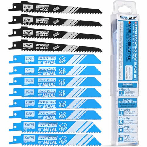 EffektWerk - Säbelsägeblatt-Set - 12-teilig - Hochleistungs-Säbelsägeblätter aus HCS-Stahl für Holz, Metall und Kunststoff - 6/10/14/18 TPI (Zähne pro Zoll)