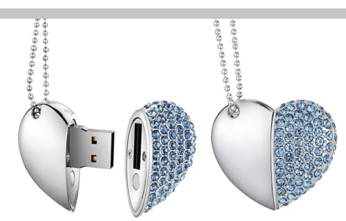 Yaxiny USB-Stick, USB-Stick, 128 GB, hochwertig, wasserdicht, Herz-Diamant, Hochgeschwindigkeits-USB 3.0-Daten, Flash-Speicherstick (1 Stück), Blau