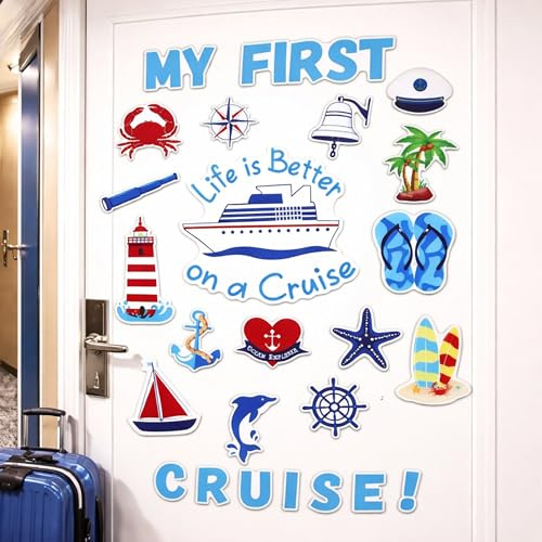 Cruise Ship Door Magnets [27 Pack] – Colourful, Cruise Themed Design – Large Magnets – Nautical Magnetic Decorations for Cabin Doors & Fridge – Cruise Essentials