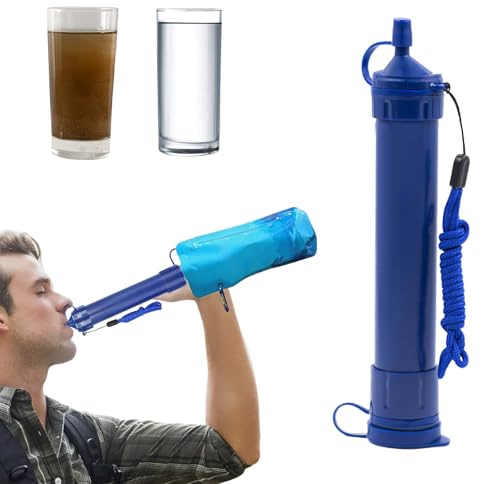 Wasserfilter-Strohhalm für Wandern, Camping, Reisen, Wasserstrohhalme zur Wasserreinigung, Notfall-Wasserstrohhalm, 10 nm, Dunkelblau