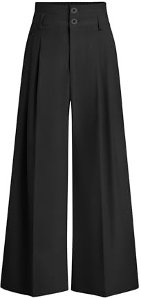 PRETTYGARDEN Womens Spring Wide Leg Palazzo Pants 2026 Trendy Loose Button High Waist Pleated Work Business Casual Trousers (Black,Medium)