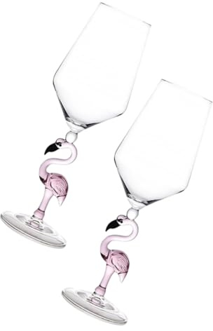 HIAKDOFT 2 Stück Rosa Glas Flamingo Weingläser Kreative Cocktailgläser mit Elegantem Design Vielseitig Nutzbar für Wein Whiskey Saft für Party Bar und Restaurant