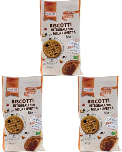 Biscotti integrali con mela biologica e uvetta - Dolcificati con succo di mela - Biscotti di qualità premium - 300 g (Confezione da 3)