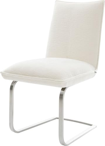 DELIFE Schwingstuhl Lelio-Flex Freischwinger flach Edelstahl Bouclé Soft Beige Taschenfederkern