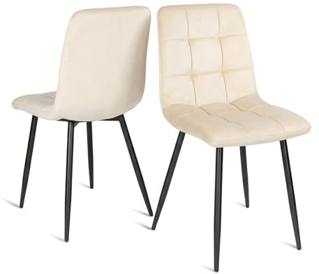 wohnartig® Roma Esszimmerstühle 2er Set | Samtstuhl Beige | Gepolsterte Sitz- & Rückenfläche | Regulierbare Metallfüße | Ideal für Küche Esszimmer Wohnzimmer