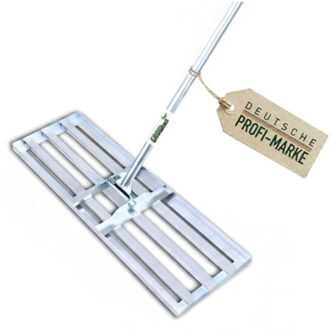 GROWtect Rasen Rakel 76x25cm aus Edelstahl inkl. 2m Stiel – Profi Levelawn zum Sanden & Ebnen – 3-teiliger geschraubter Gerätestiel für Stabilität