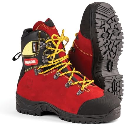Oregon Protect Pro Chainsaw Safety Boots | Heavy Duty Leather Work Boots, Anti Cut, Lace Up, Safety Shoes, PPE for Gardening Work, Chainsaws & DIY, Water Repellent