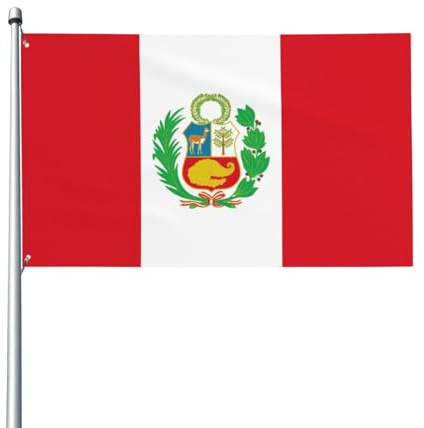 Bandera de Perú de 3x5 pies, poliéster, impresión a una cara con doble visibilidad, resistente a la decoloración, ideal para decoración interior y exterior. Talla única.