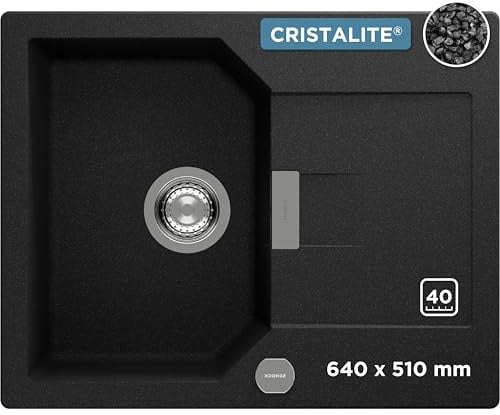 SCHOCK Küchenspüle Manhattan D-100XS in Onyx I Granitspüle mit Abtropffläche I Einbauspüle für 40 cm Unterschrank I robuste kratzfeste Cristalite Spüle I Design Spüle mit Excenterbedienung