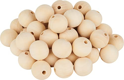VBS XXL Holzkugeln durchgebohrt 50er oder 25er-Pack Holzperlen DIY Bastelperlen rund Holzbälle unlackiert Ø 30 mm, 50 Stück