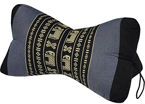 Thaiboo® Thaikissen Kapok Bodenkissen Dreieckskissen Nackenkissen Liegematte Sitzkissen LOUNGE ***blau-grau schwarz mit Elefanten*** (Nackenkissen Stern (81310))