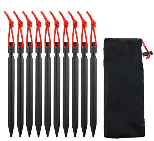 Dawa Tent Peg 10pcs, 7inches Aluminium Alloy Stake with Rope, Black, Anchor Stake for Camping Equipment, Outdoor Traveling, Includes Oxford Bag