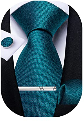 DiBanGu Herren Krawatte, Einstecktuch, Manschettenknöpfe, Clip, formell Gr. One size, 01 Petrol