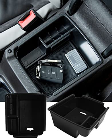 itdegno Aufbewahrungsbox Organizer Halter Mittelkonsole Armlehne Handschuhfach Für Tiguan L/Mk2 2016-2023 / Seat Tarraco 2019-2024 / Tiguan 2 Allspace Facelift Model 2022 2023+neu (Schwarz, ABS)