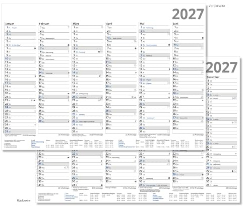 Tafelkalender Modell 2027, 5er Pack in Blau | Halbjahreskalender 6 Monate auf Vor- und Rückseite, DIN A4, 250 g/m², Sonn- und Feiertage in Blau